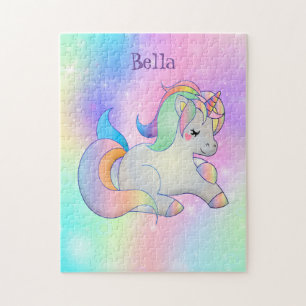 Gepersonaliseerde Schattigee Rainbow Unicorn Carto Legpuzzel
