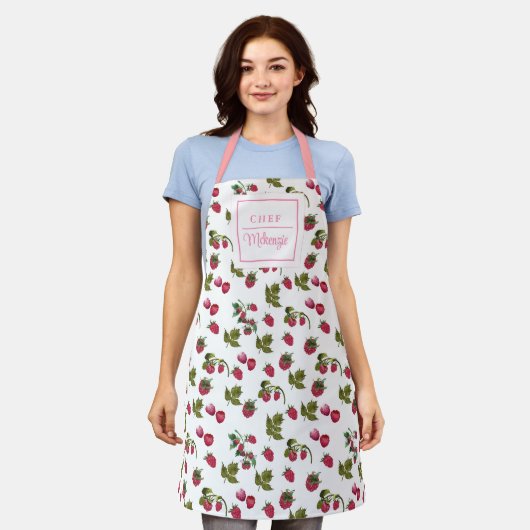 Gepersonaliseerde Schattigee Raspberry Chef Women' Schort (Gedragen)