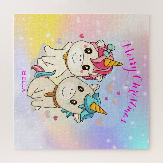 Gepersonaliseerde Schattigee regenboog eenhoorn Ca Legpuzzel (Horizontaal)