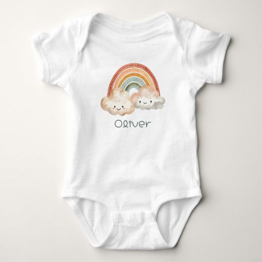 Gepersonaliseerde Schattigee regenboog en wolken Romper (Voorkant)