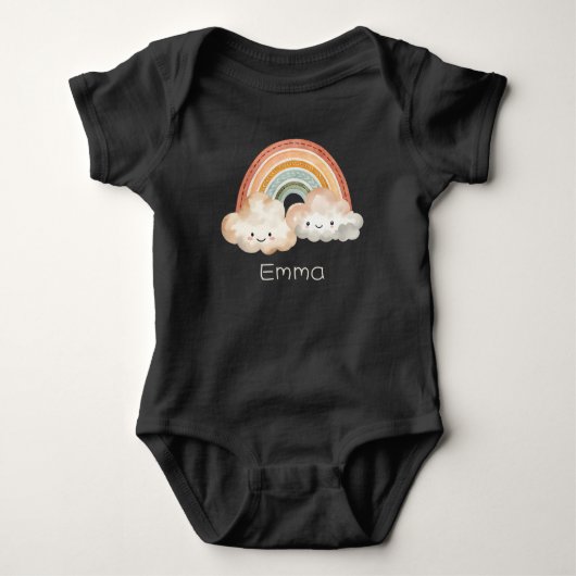Gepersonaliseerde Schattigee regenboog en wolken Romper (Voorkant)