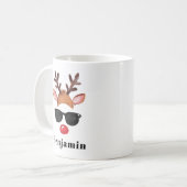 Gepersonaliseerde Schattigee Rendier Boy Christmas Koffiemok (Voorkant links)