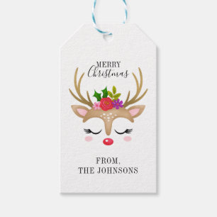 Gepersonaliseerde Schattigee Rendier Christmas Gif Cadeaulabel