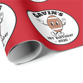 Gepersonaliseerde Schattigee Retro Football Verjaa Cadeaupapier