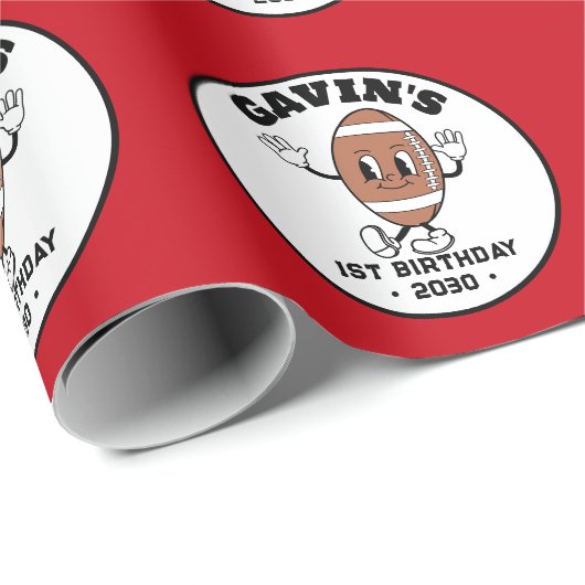 Gepersonaliseerde Schattigee Retro Football Verjaa Cadeaupapier (Rol Hoek)