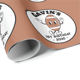 Gepersonaliseerde Schattigee Retro Football Verjaa Cadeaupapier