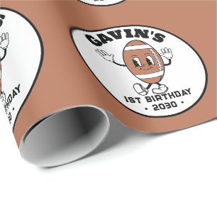 Gepersonaliseerde Schattigee Retro Football Verjaa Cadeaupapier