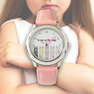 Gepersonaliseerde Schattigee Retro Kleurrijke Lama Horloge