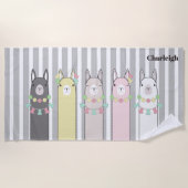 Gepersonaliseerde Schattigee Retro Kleurrijke Lama Strandlaken (Voorkant)