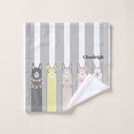 Gepersonaliseerde Schattigee Retro Kleurrijke Llam Bad Handdoek (Wasdoekje)
