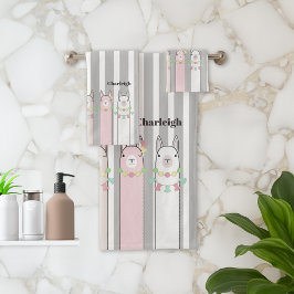 Gepersonaliseerde Schattigee Retro Kleurrijke Llam Bad Handdoek