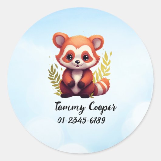 Gepersonaliseerde Schattigee rode panda, Naam, Tel Ronde Sticker (Voorkant)