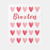 Gepersonaliseerde Schattigee rode roze harten Vale Fleece Deken (Voorkant)