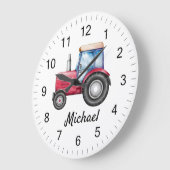 Gepersonaliseerde Schattigee Rode Tractor Boerderi Grote Klok (Hoek)