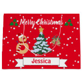Gepersonaliseerde Schattigee rode vrolijke kerst J Groot Cadeauzakje (Voorkant)