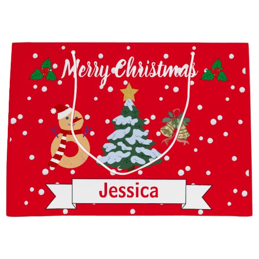 Gepersonaliseerde Schattigee rode vrolijke kerst J Groot Cadeauzakje (Voorkant)
