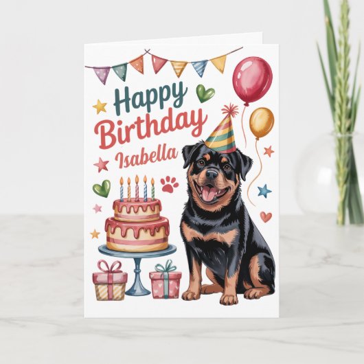 Gepersonaliseerde Schattigee Rottweiler Verjaardag Kaart (Voorkant)