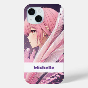 Gepersonaliseerde Schattigee Roze Anime Meisje iPh iPhone 15 Case