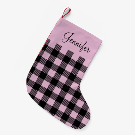 Gepersonaliseerde Schattigee roze buffel Plaid Kleine Kerstsok (Voorkant (Hangend))