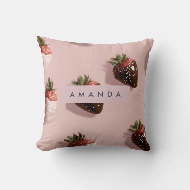 Gepersonaliseerde Schattigee Roze Chocolade-gedoop Kussen (Voorkant)