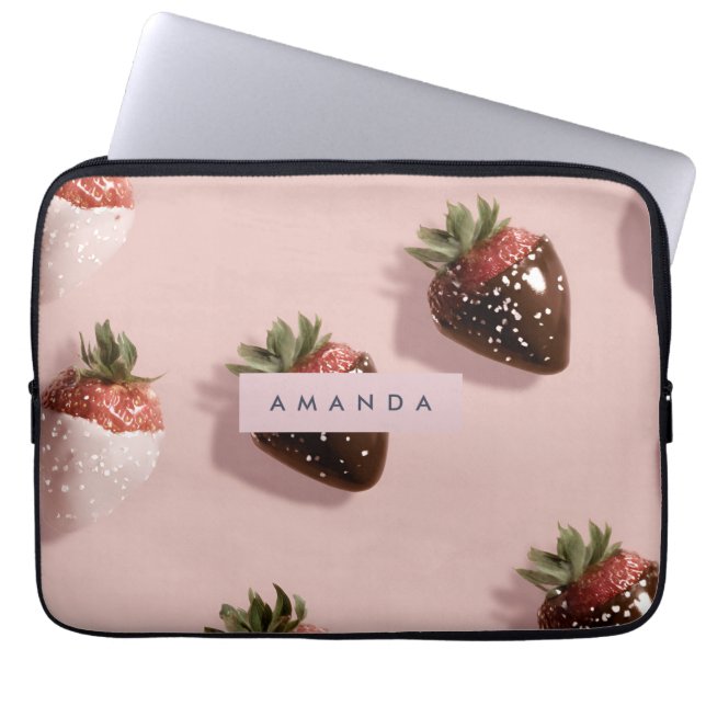 Gepersonaliseerde Schattigee Roze Chocolade-gedoop Laptop Sleeve (Voorkant)