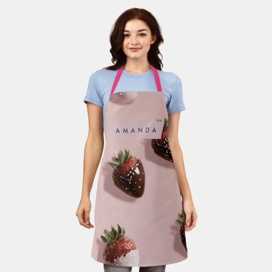 Gepersonaliseerde Schattigee Roze Chocolade-gedoop Schort (Gedragen)