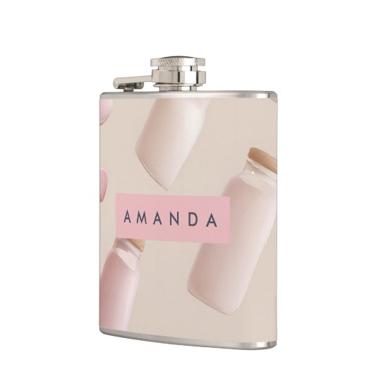 Gepersonaliseerde Schattigee Roze Cookie en Aardbe Heupfles (Links)