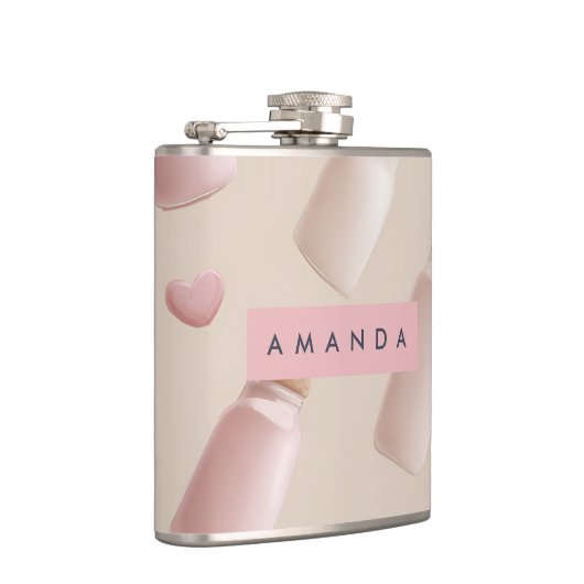 Gepersonaliseerde Schattigee Roze Cookie en Aardbe Heupfles (Rechts)