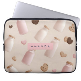 Gepersonaliseerde Schattigee Roze Cookie en Aardbe Laptop Sleeve