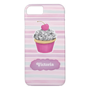 Gepersonaliseerde Schattigee roze cupcake iPhone 8/7 Hoesje
