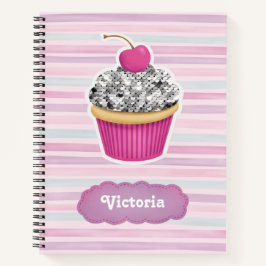 Gepersonaliseerde Schattigee roze cupcake Notitieboek