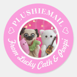 Gepersonaliseerde Schattigee roze foto Mail Modern Ronde Sticker