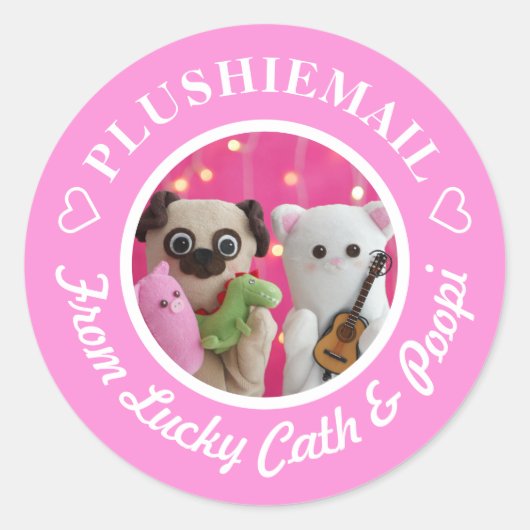 Gepersonaliseerde Schattigee roze foto Mail Modern Ronde Sticker (Voorkant)