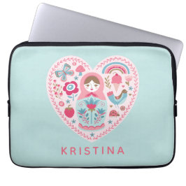 Gepersonaliseerde Schattigee Roze Hart Nesting Dol Laptop Sleeve