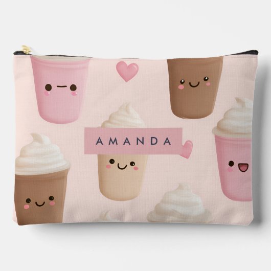 Gepersonaliseerde Schattigee roze Kawaii Coffee Cu Etui (Voorkant)