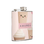 Gepersonaliseerde Schattigee roze Kawaii Coffee Cu Heupfles (Rechts)