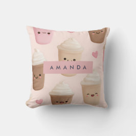 Gepersonaliseerde Schattigee roze Kawaii Coffee Cu Kussen