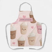Gepersonaliseerde Schattigee roze Kawaii Coffee Cu Schort (Voorkant)