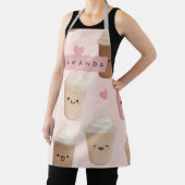 Gepersonaliseerde Schattigee roze Kawaii Coffee Cu Schort (Insitu)