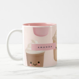 Gepersonaliseerde Schattigee roze Kawaii Coffee Cu Tweekleurige Koffiemok