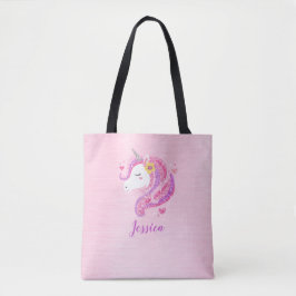 Gepersonaliseerde Schattigee Roze Meisje Eenhoorn  Tote Bag