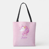 Gepersonaliseerde Schattigee Roze Meisje Eenhoorn  Tote Bag (Achterkant)