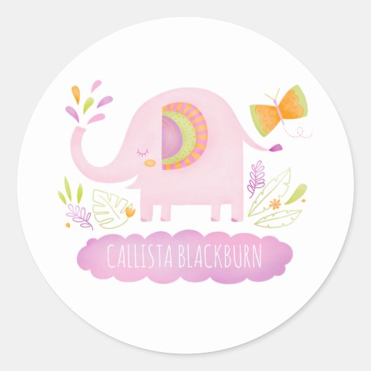 Gepersonaliseerde Schattigee roze olifant Sticker (Voorkant)