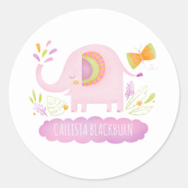Gepersonaliseerde Schattigee roze olifant Sticker