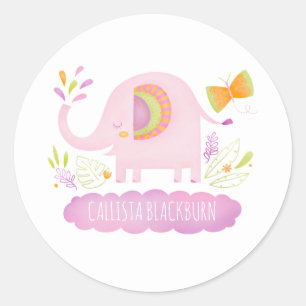 Gepersonaliseerde Schattigee roze olifant Sticker