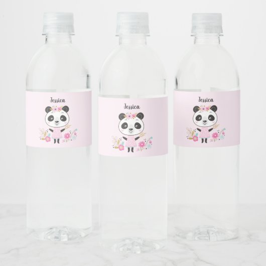 Gepersonaliseerde Schattigee roze panda Waterfles Etiket (Flessen)