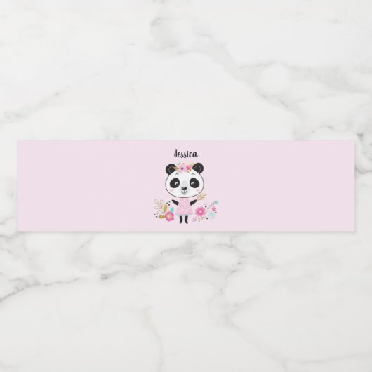 Gepersonaliseerde Schattigee roze panda Waterfles Etiket (Enkel label)