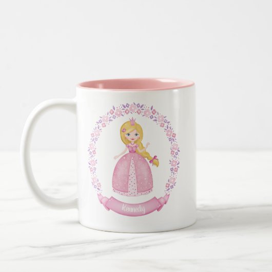 Gepersonaliseerde Schattigee roze prinses Tweekleurige Koffiemok (Links)