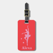 Gepersonaliseerde Schattigee roze rode ballerina Bagagelabel (Voorkant verticaal)