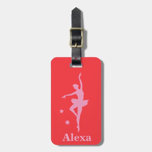 Gepersonaliseerde Schattigee roze rode ballerina Bagagelabel (Voorkant verticaal)